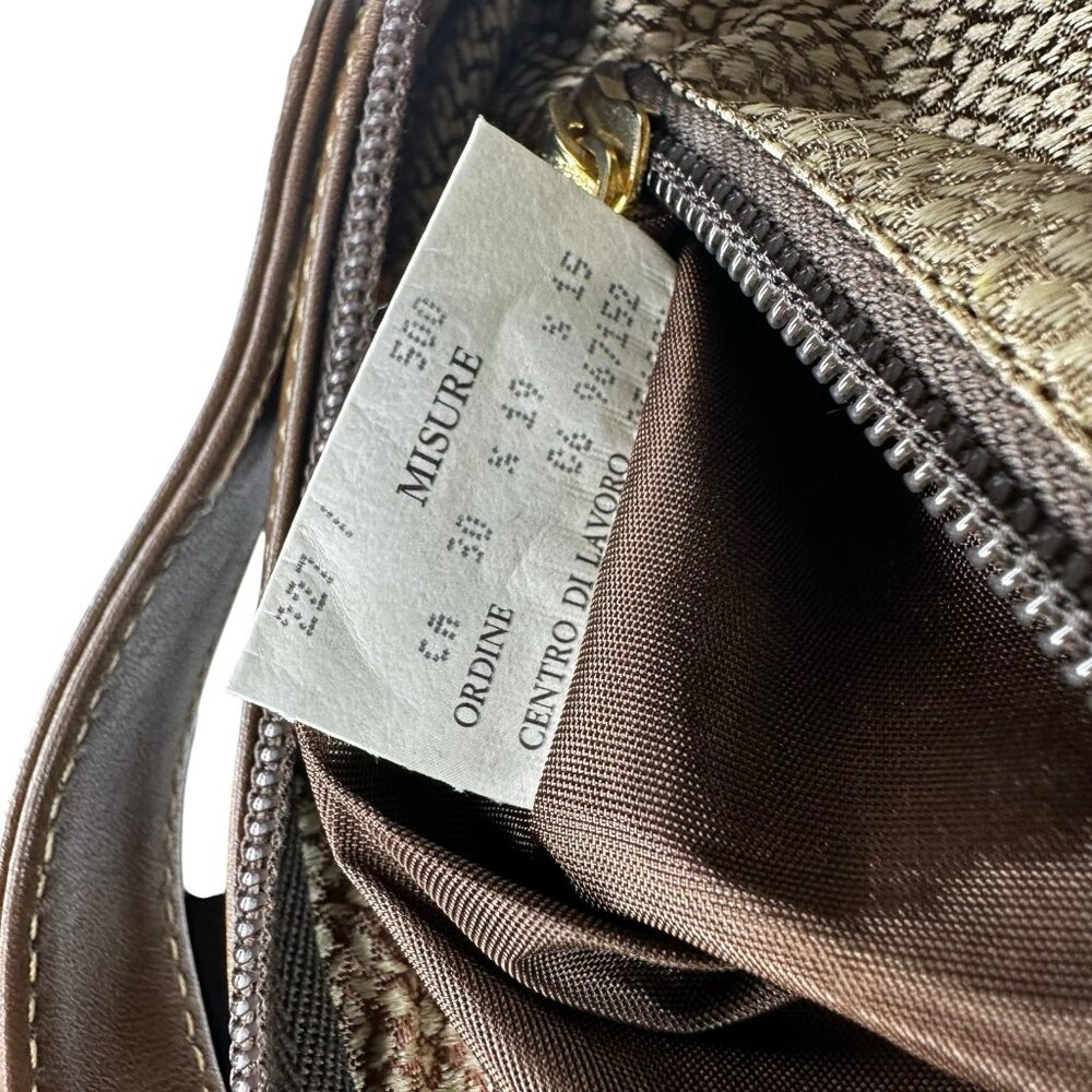 Borbonese Redwall Brown Tan Suede Leather Double Top Handle Bag Quail pattern - Picture 14 of 15